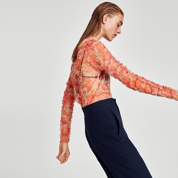 Zara Tops - NEW ZARA FLORAL PINK LONG SLEEVE LACE FLORAL TOP